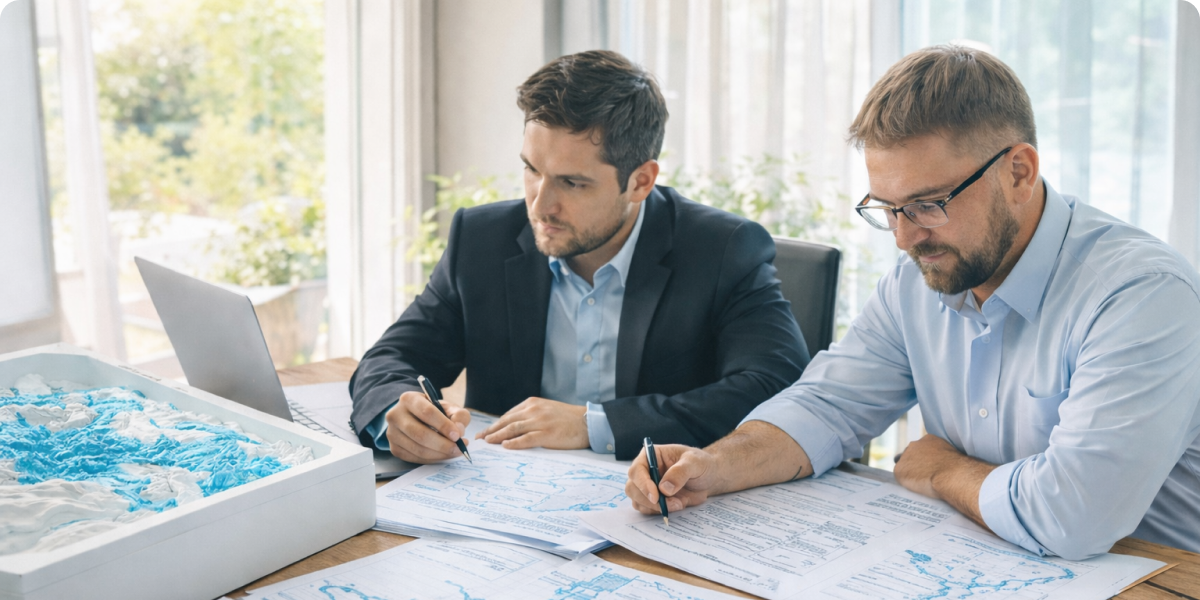 Equipo profesional trabajando en regulación de derechos de agua